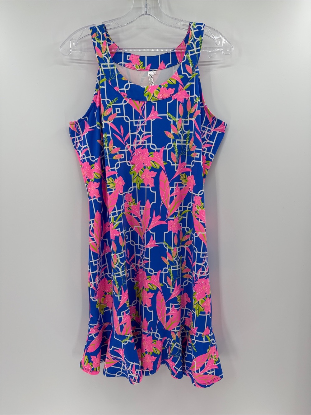 Lulu-B Women's Sleeveless Ruffle Mini Dress - Blue/Pink/White - Large